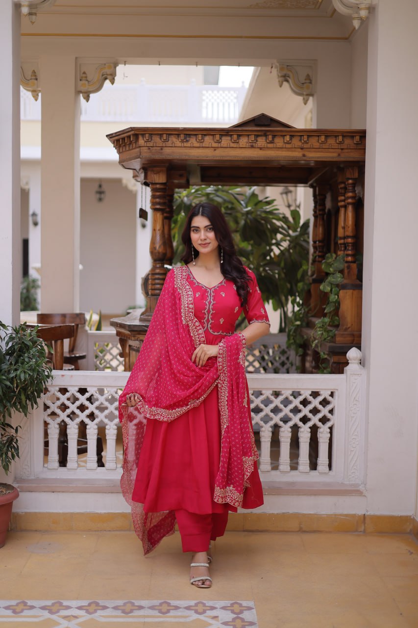 Premium Designer Mul Chanderi Kurti Pant Dupatta Set