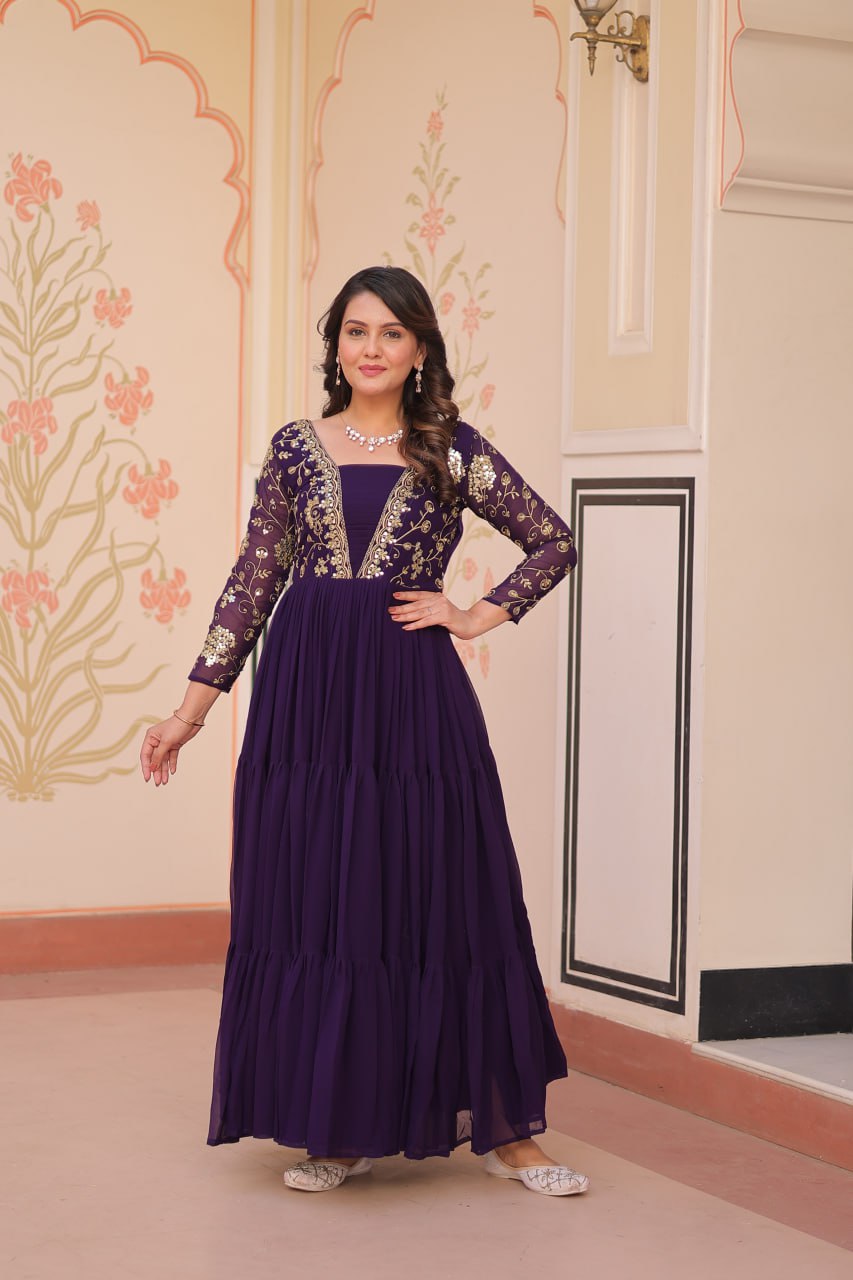Premium Zari Embroidered Designer Gown - Party Wear Outfit