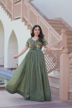 Premium Designer Embroidered Koti With Flared Gown Set