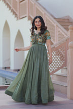 Premium Designer Embroidered Koti With Flared Gown Set