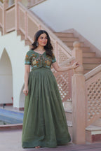 Premium Designer Embroidered Koti With Flared Gown Set