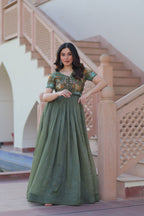 Premium Designer Embroidered Koti With Flared Gown Set