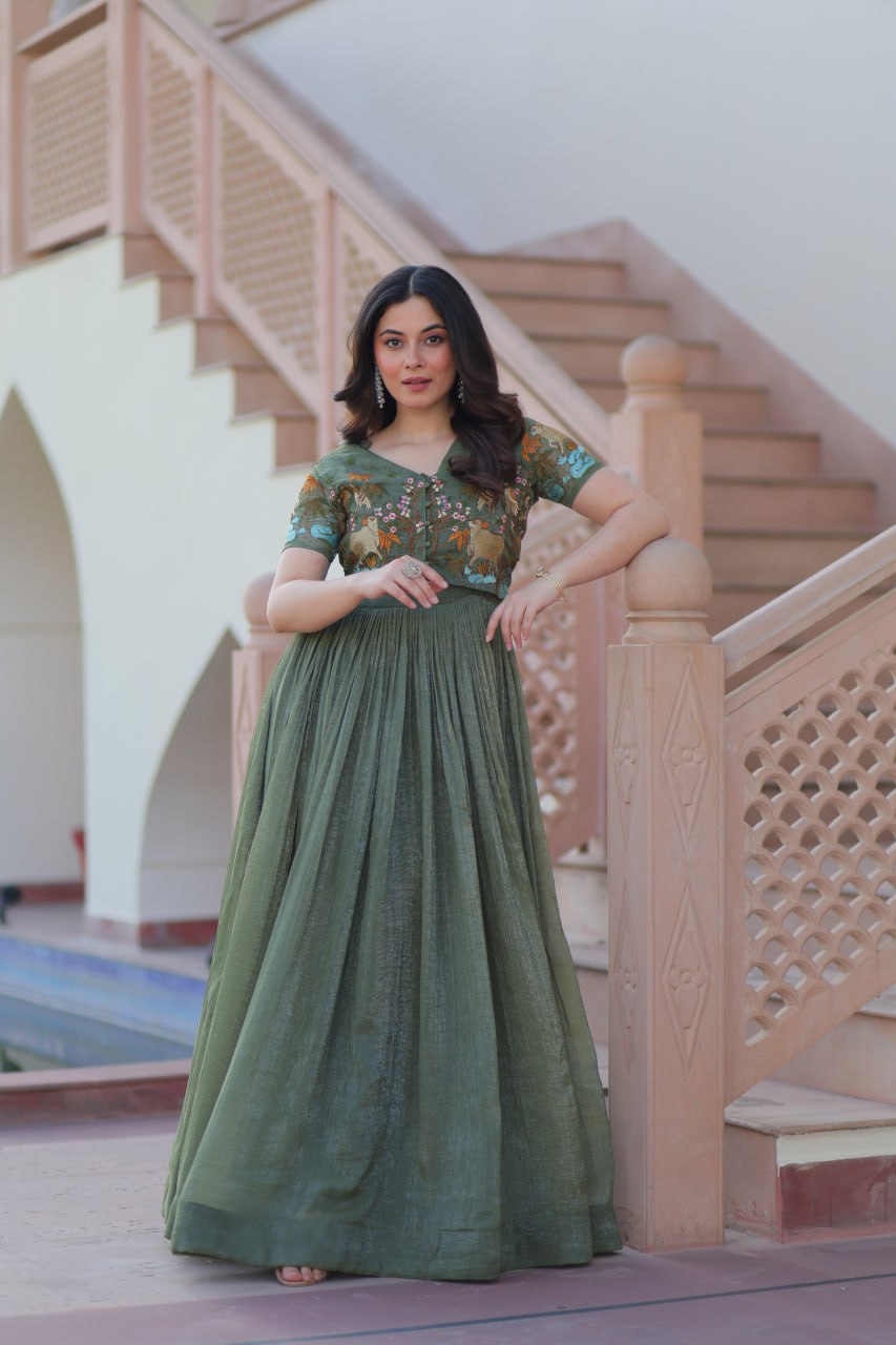 Premium Designer Embroidered Koti With Flared Gown Set