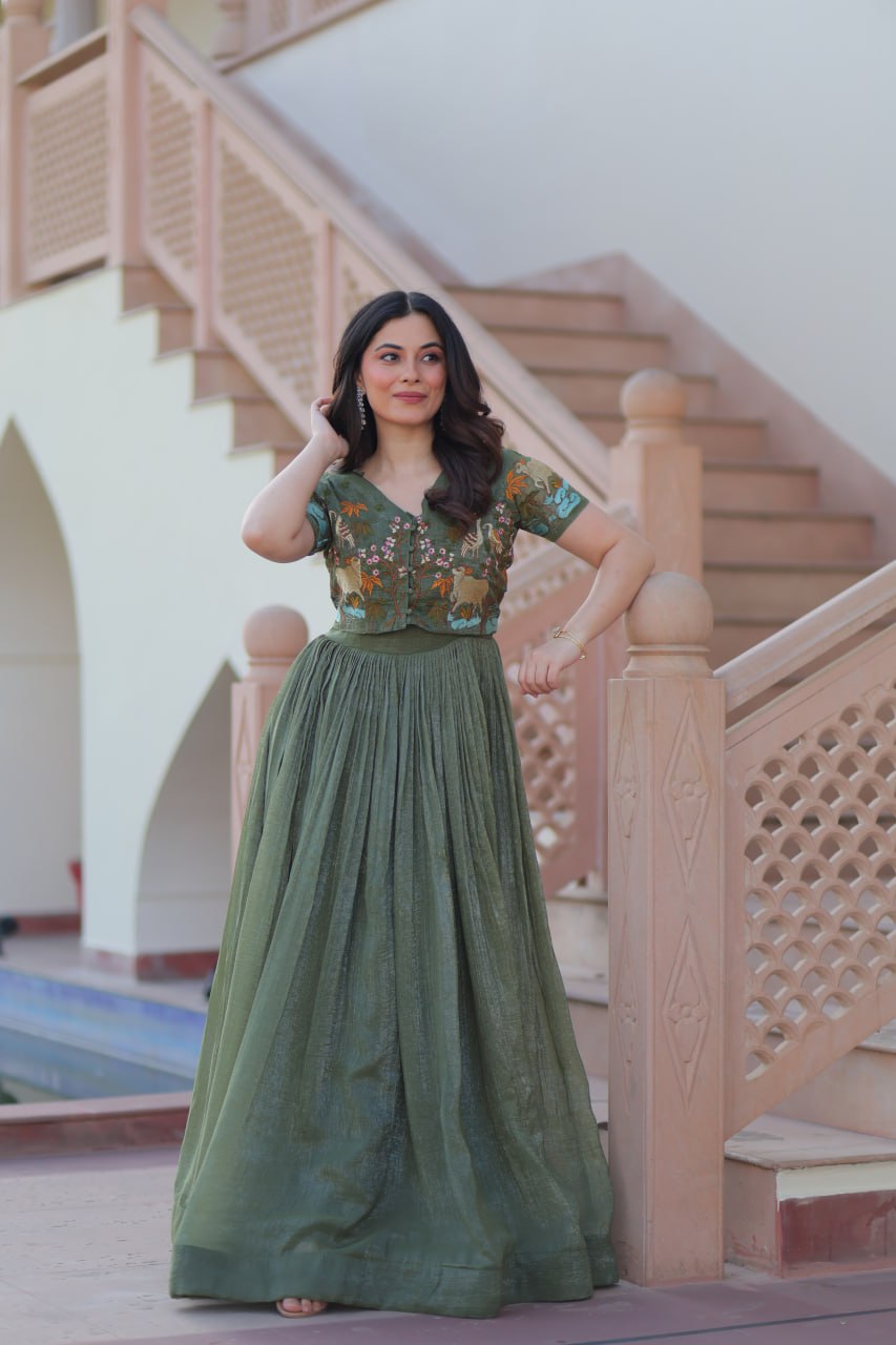Premium Designer Embroidered Koti With Flared Gown Set