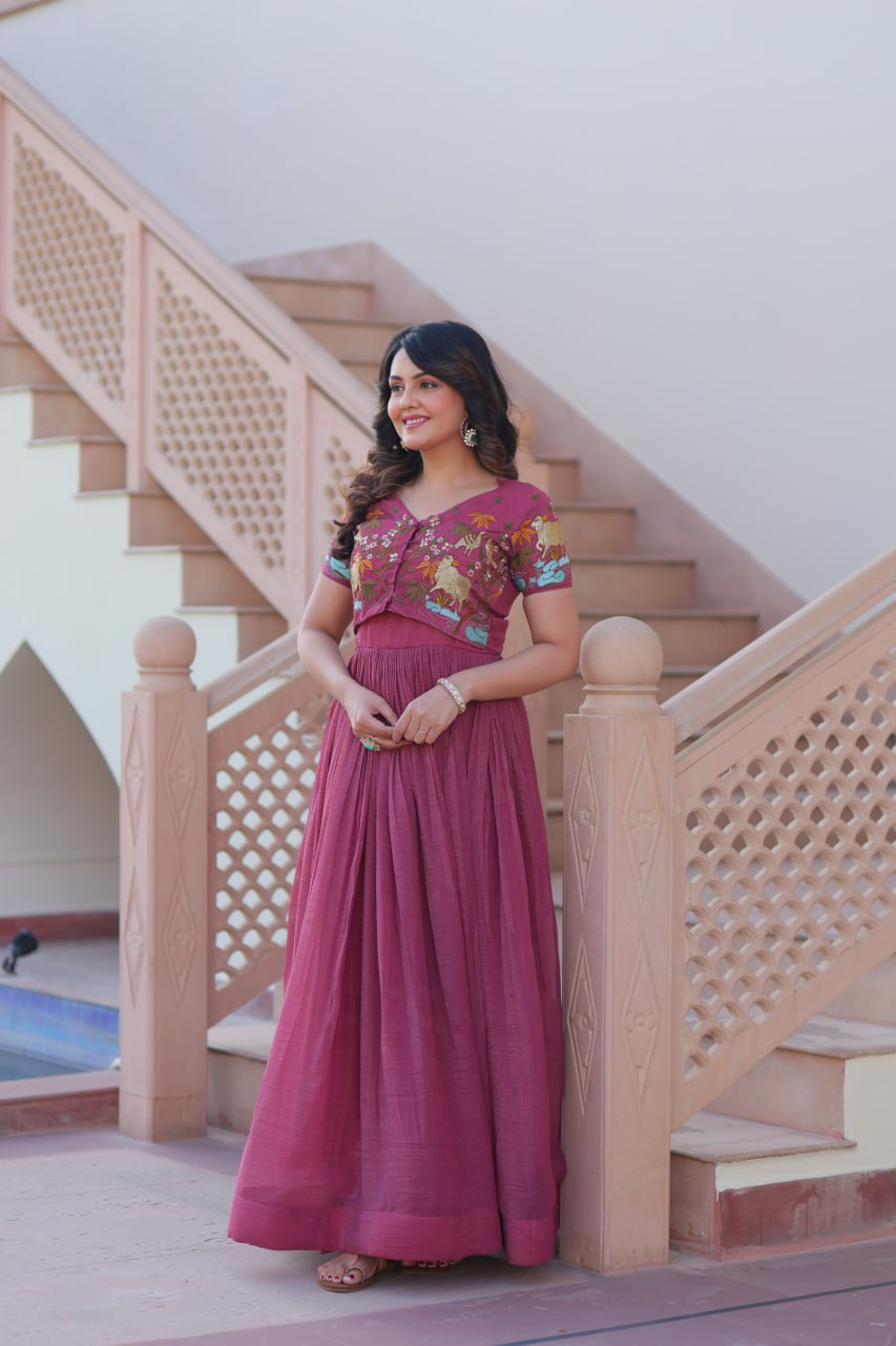 Premium Designer Embroidered Koti With Flared Gown Set