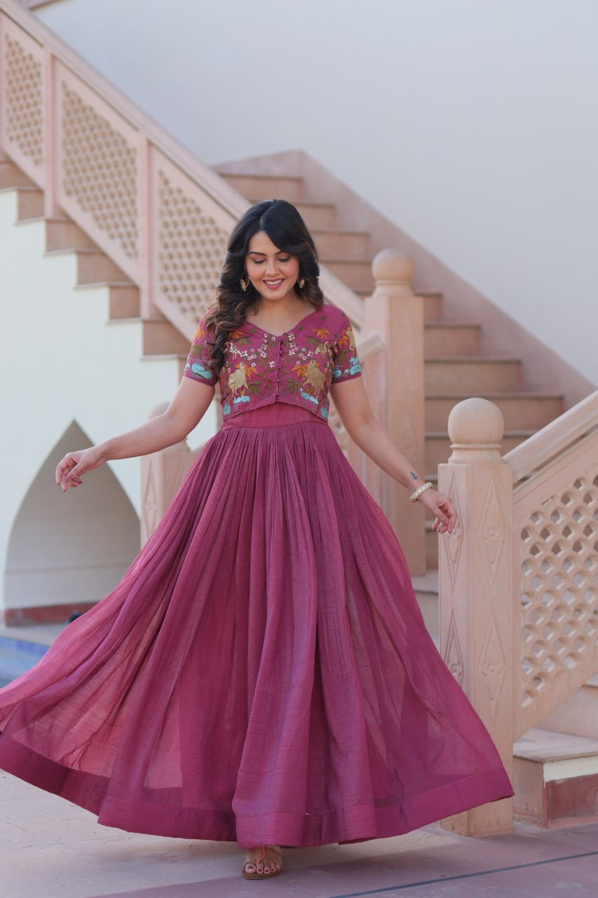 Premium Designer Embroidered Koti With Flared Gown Set
