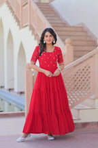 Premium Designer Faux Blooming Embroidered Flared Ready To Wear Gown