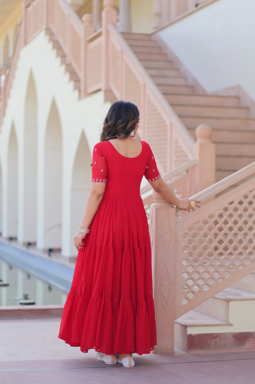 Premium Designer Faux Blooming Embroidered Flared Ready To Wear Gown