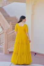 Premium Designer Faux Blooming Embroidered Flared Ready To Wear Gown