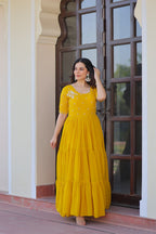 Premium Designer Faux Blooming Embroidered Flared Ready To Wear Gown