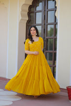 Premium Designer Faux Blooming Embroidered Flared Ready To Wear Gown