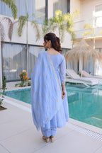 Premium Mal Chanderi Gown With Pant & Dupatta Set