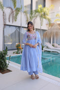Premium Mal Chanderi Gown With Pant & Dupatta Set