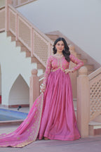 Premium Gold Crush Gown with Embroidered Dupatta