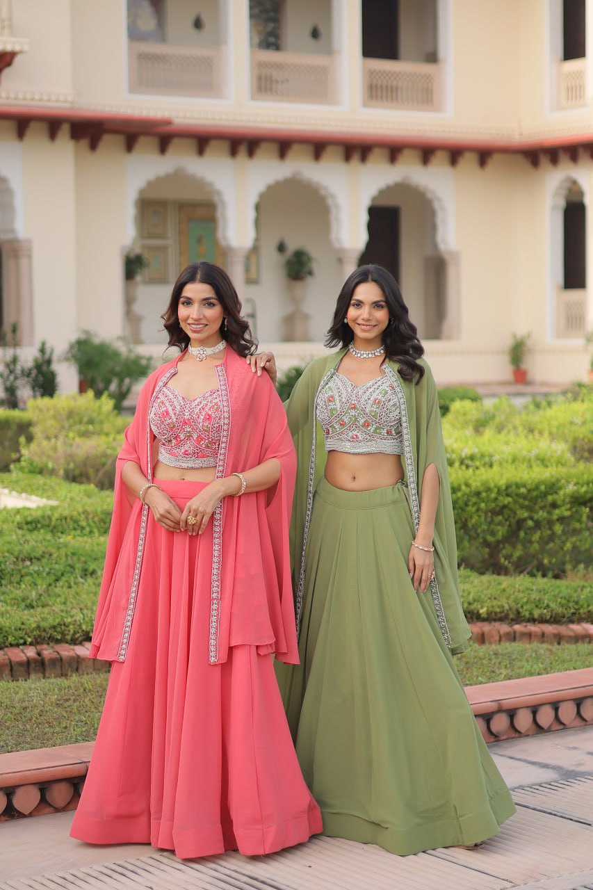 Premium Beads Embroidered Lehenga Choli with Designer Shrug