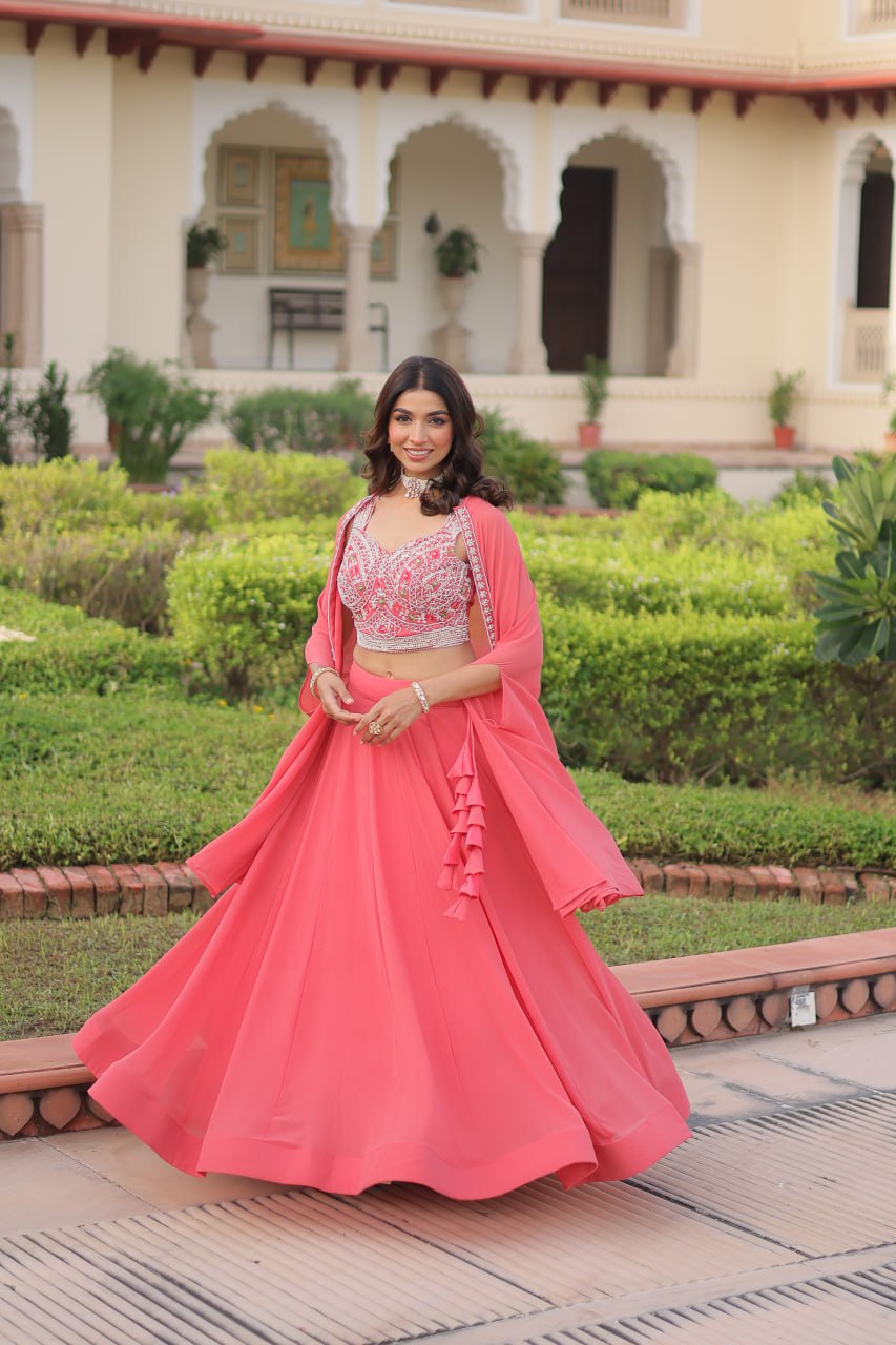Premium Beads Embroidered Lehenga Choli with Designer Shrug