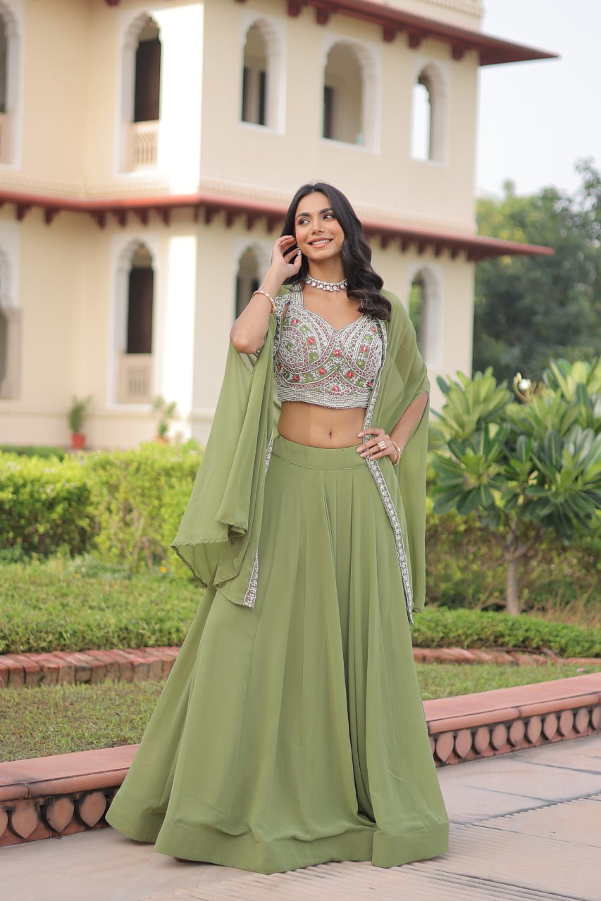 Premium Beads Embroidered Lehenga Choli with Designer Shrug