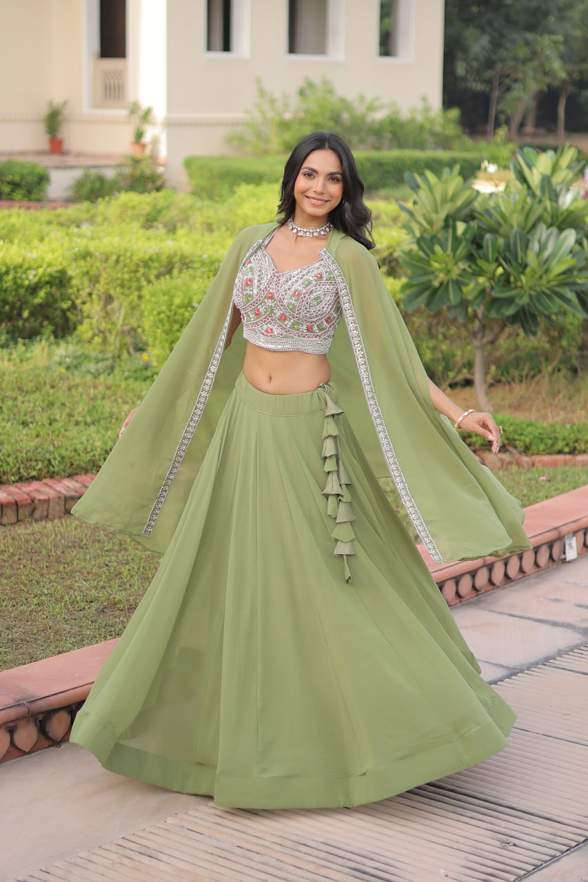 Premium Beads Embroidered Lehenga Choli with Designer Shrug