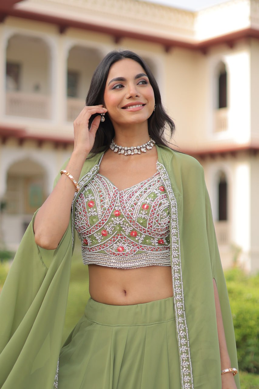 Premium Beads Embroidered Lehenga Choli with Designer Shrug