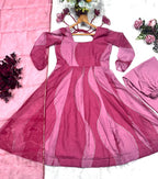 Pink Organza Foil Work Anarkali Gown Set with Dupatta & Plazo