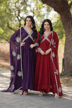 Premium Alia Cut Gown with Embroidered Dupatta Set