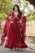Premium Alia Cut Gown with Embroidered Dupatta Set