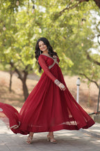Premium Alia Cut Gown with Embroidered Dupatta Set