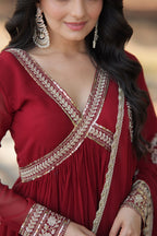 Premium Alia Cut Gown with Embroidered Dupatta Set