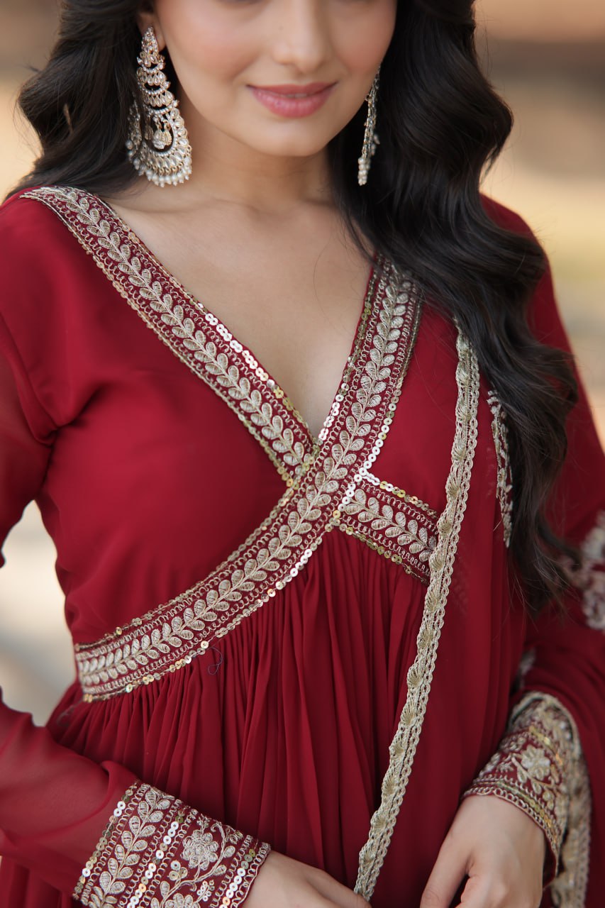 Premium Alia Cut Gown with Embroidered Dupatta Set
