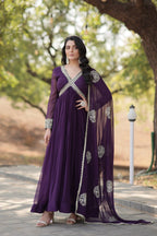 Premium Alia Cut Gown with Embroidered Dupatta Set
