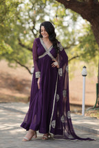 Premium Alia Cut Gown with Embroidered Dupatta Set