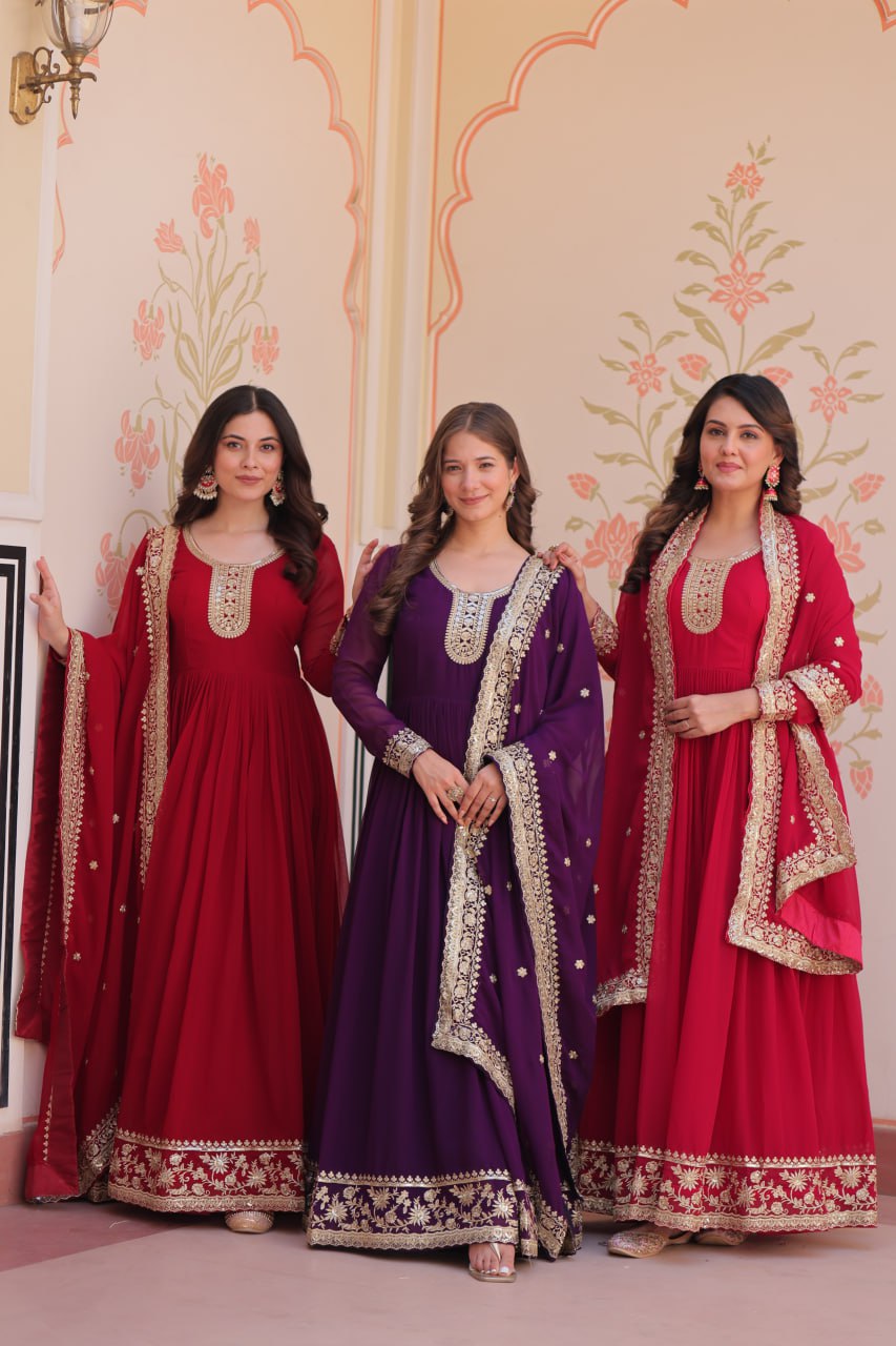 Premium Designer Embroidered Gown with Dupatta Set
