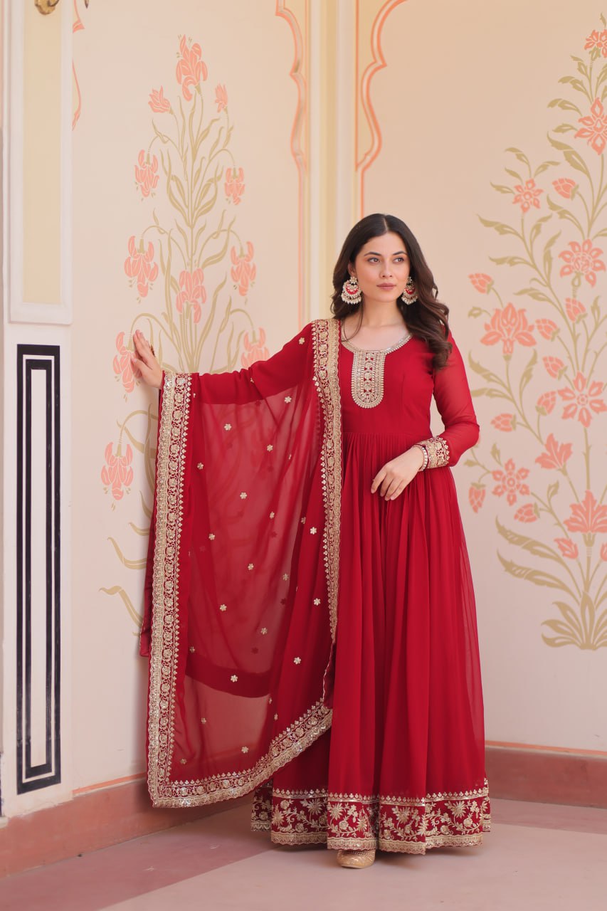 Premium Designer Embroidered Gown with Dupatta Set