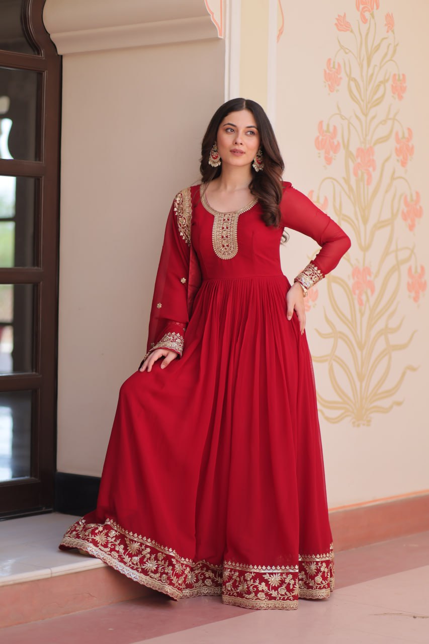 Premium Designer Embroidered Gown with Dupatta Set