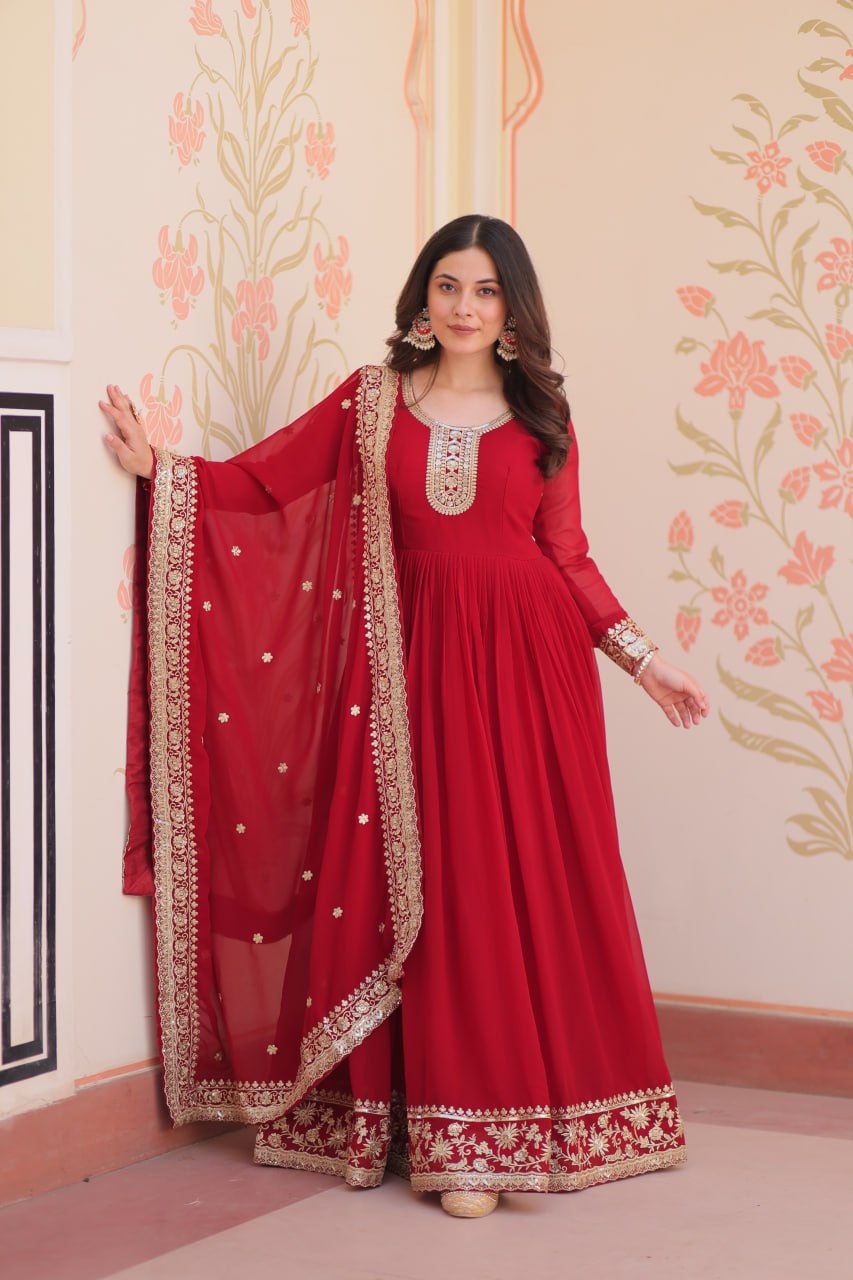 Premium Designer Embroidered Gown with Dupatta Set