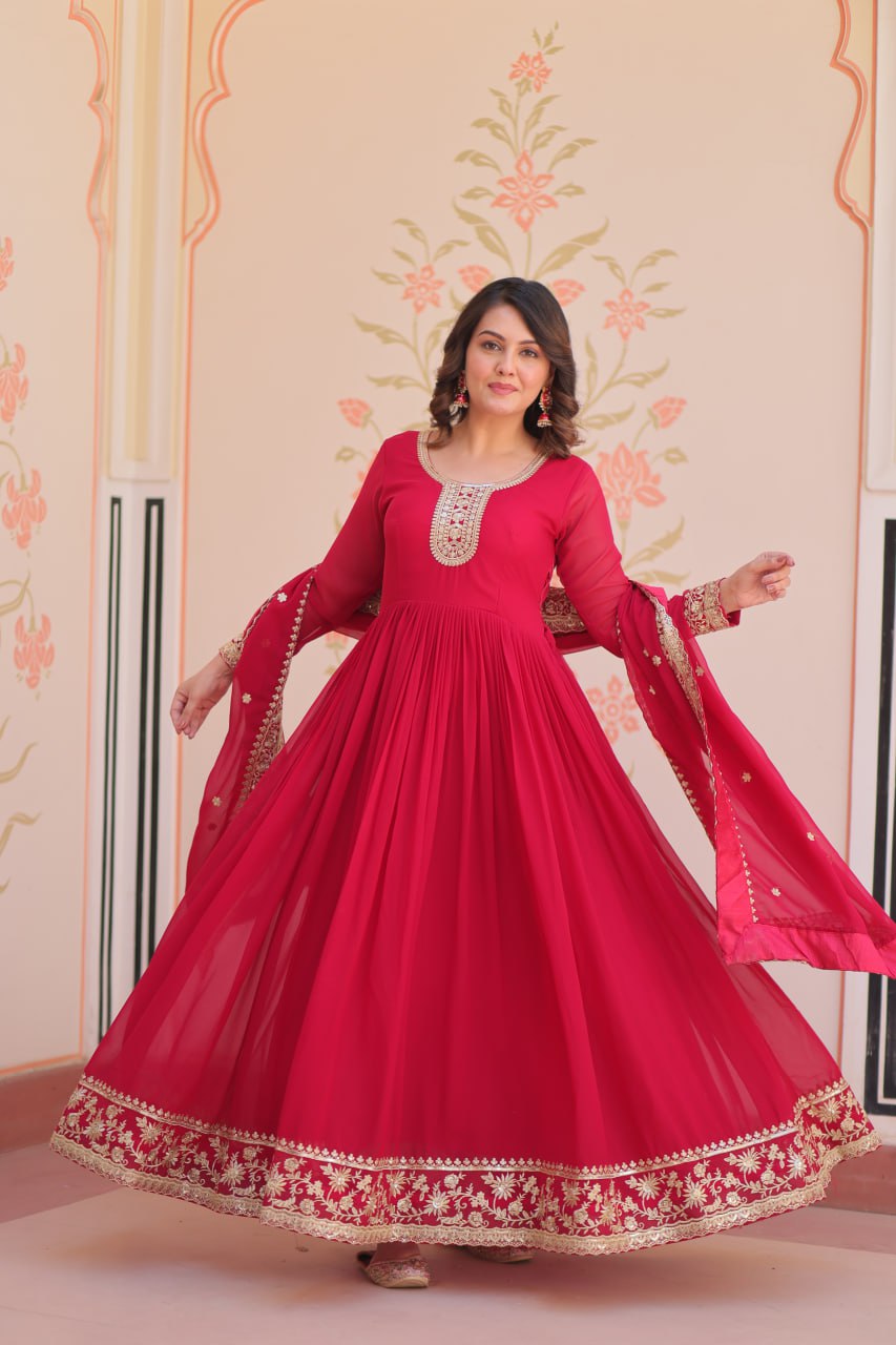 Premium Designer Embroidered Gown with Dupatta Set