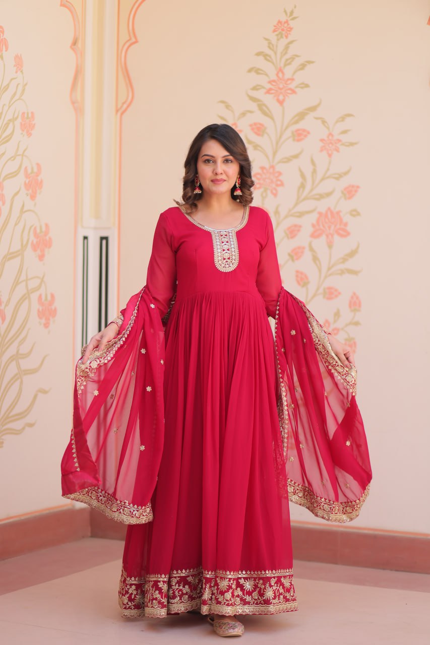 Premium Designer Embroidered Gown with Dupatta Set