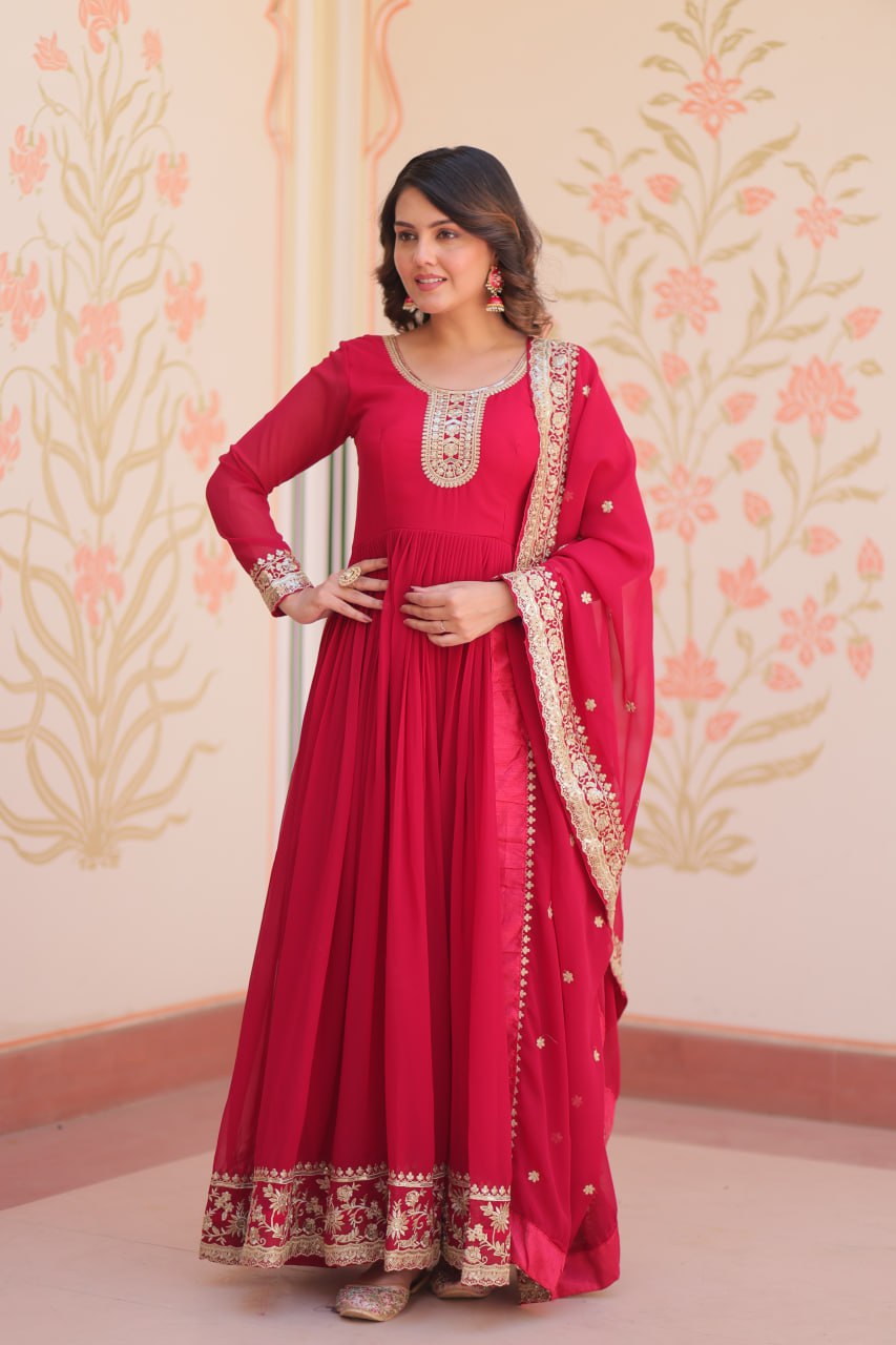 Premium Designer Embroidered Gown with Dupatta Set
