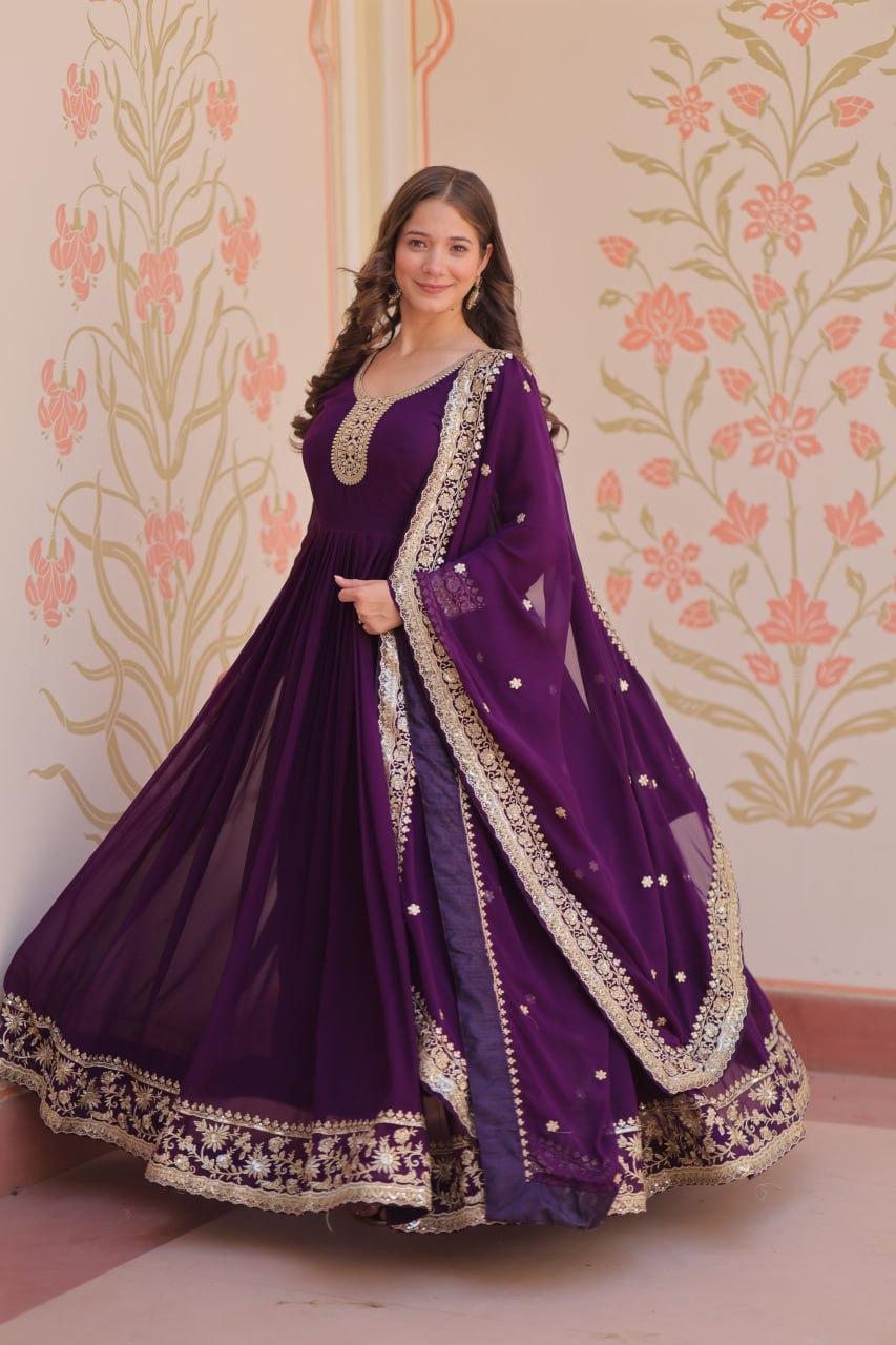 Premium Designer Embroidered Gown with Dupatta Set