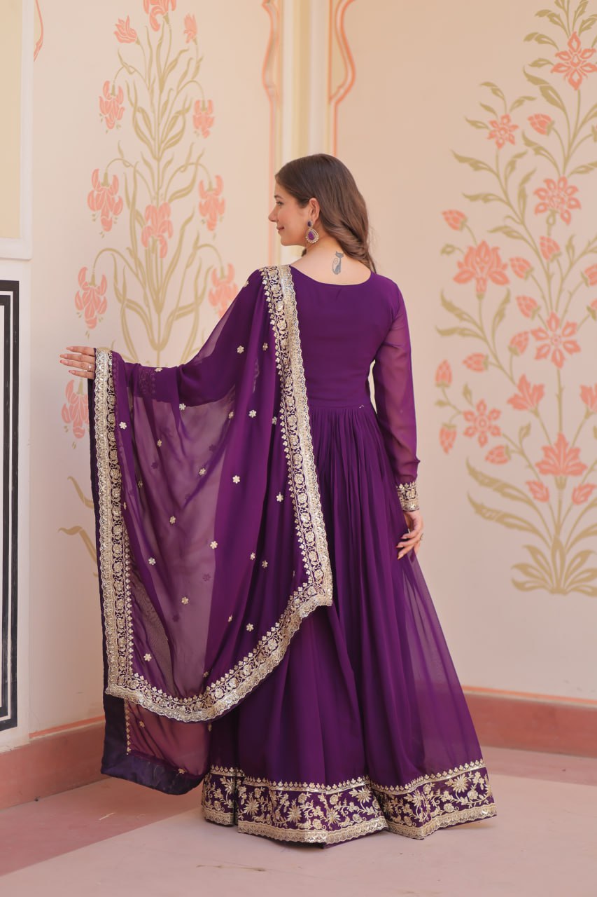 Premium Designer Embroidered Gown with Dupatta Set