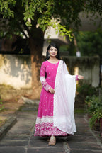 Women's Embroidered Anarkali Suit Set with Dupatta & Pants