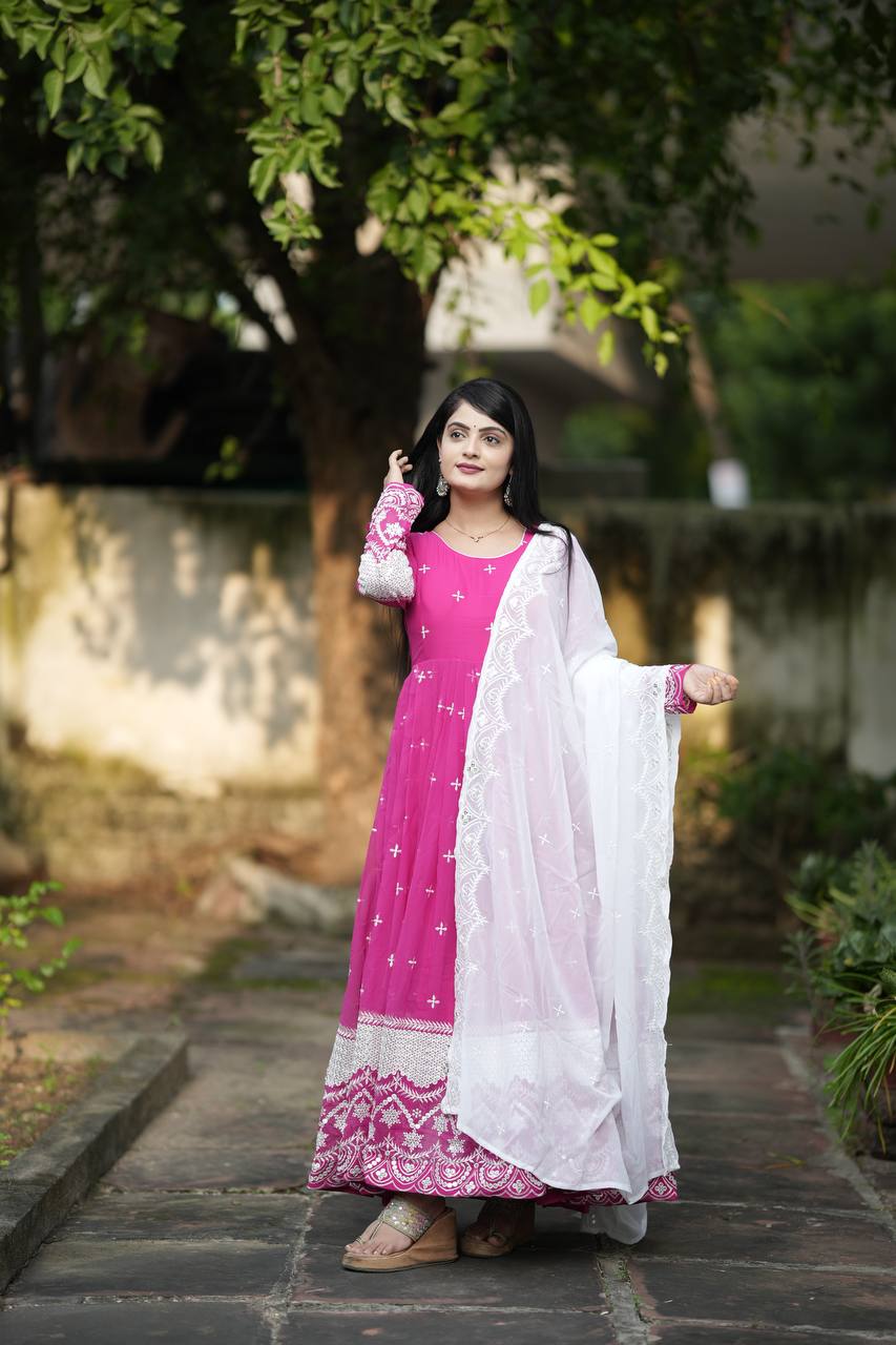 Women's Embroidered Anarkali Suit Set with Dupatta & Pants