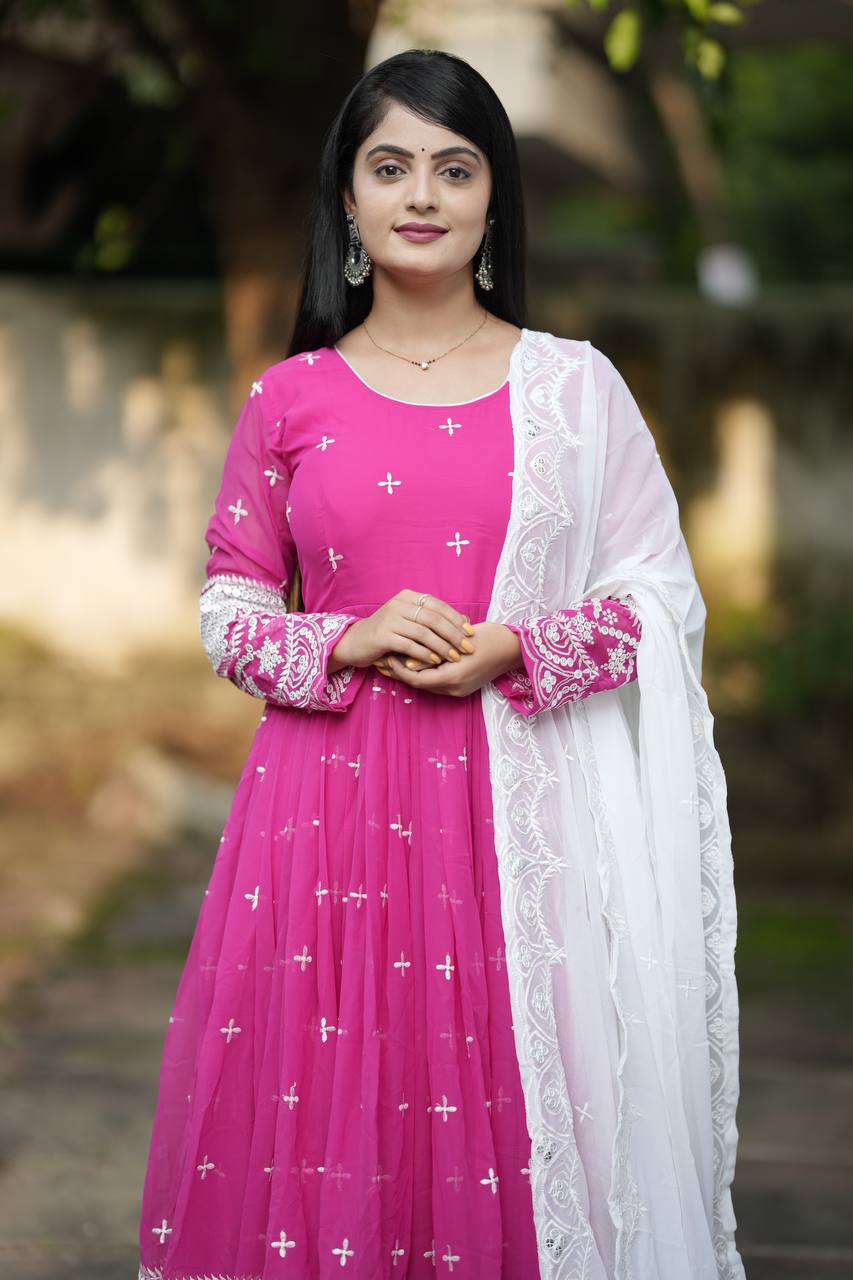 Women's Embroidered Anarkali Suit Set with Dupatta & Pants