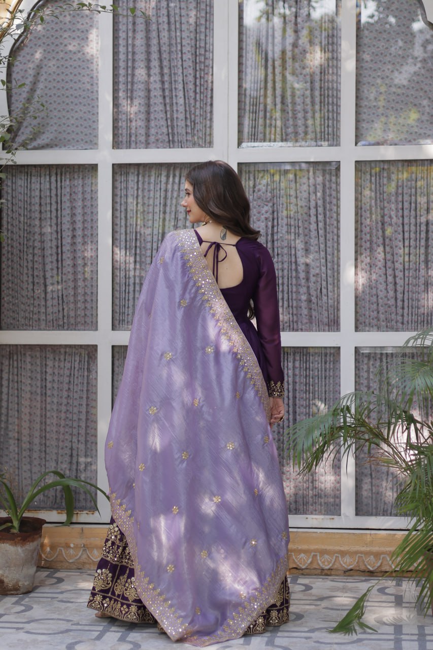 Premium Star Georgette Embroidered Gown With Dupatta