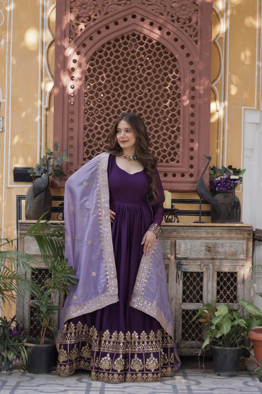 Premium Star Georgette Embroidered Gown With Dupatta