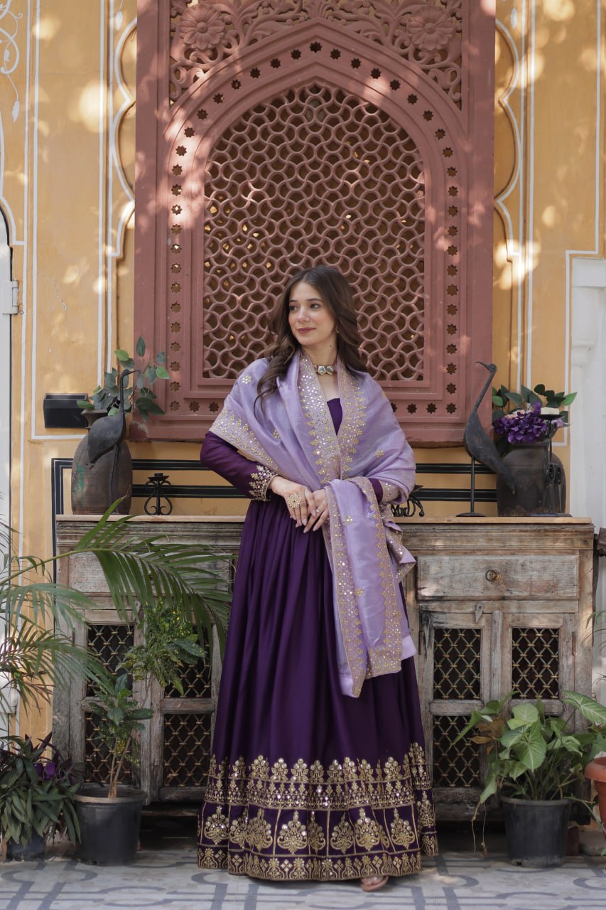 Premium Star Georgette Embroidered Gown With Dupatta