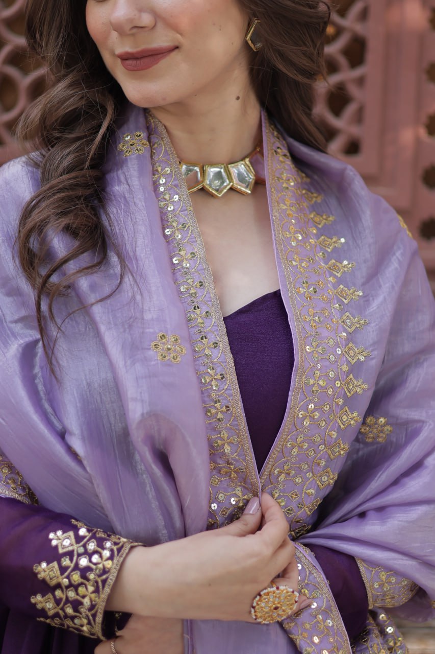 Premium Star Georgette Embroidered Gown With Dupatta