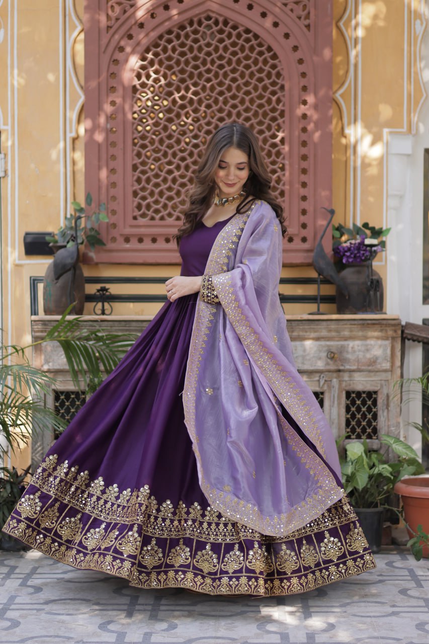 Premium Star Georgette Embroidered Gown With Dupatta
