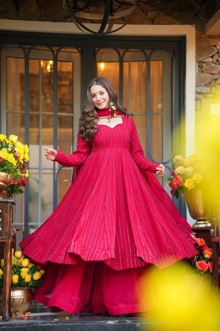 Premium Pink Anarkali Sharara Suit Set with Dupatta | Wedding Outfit