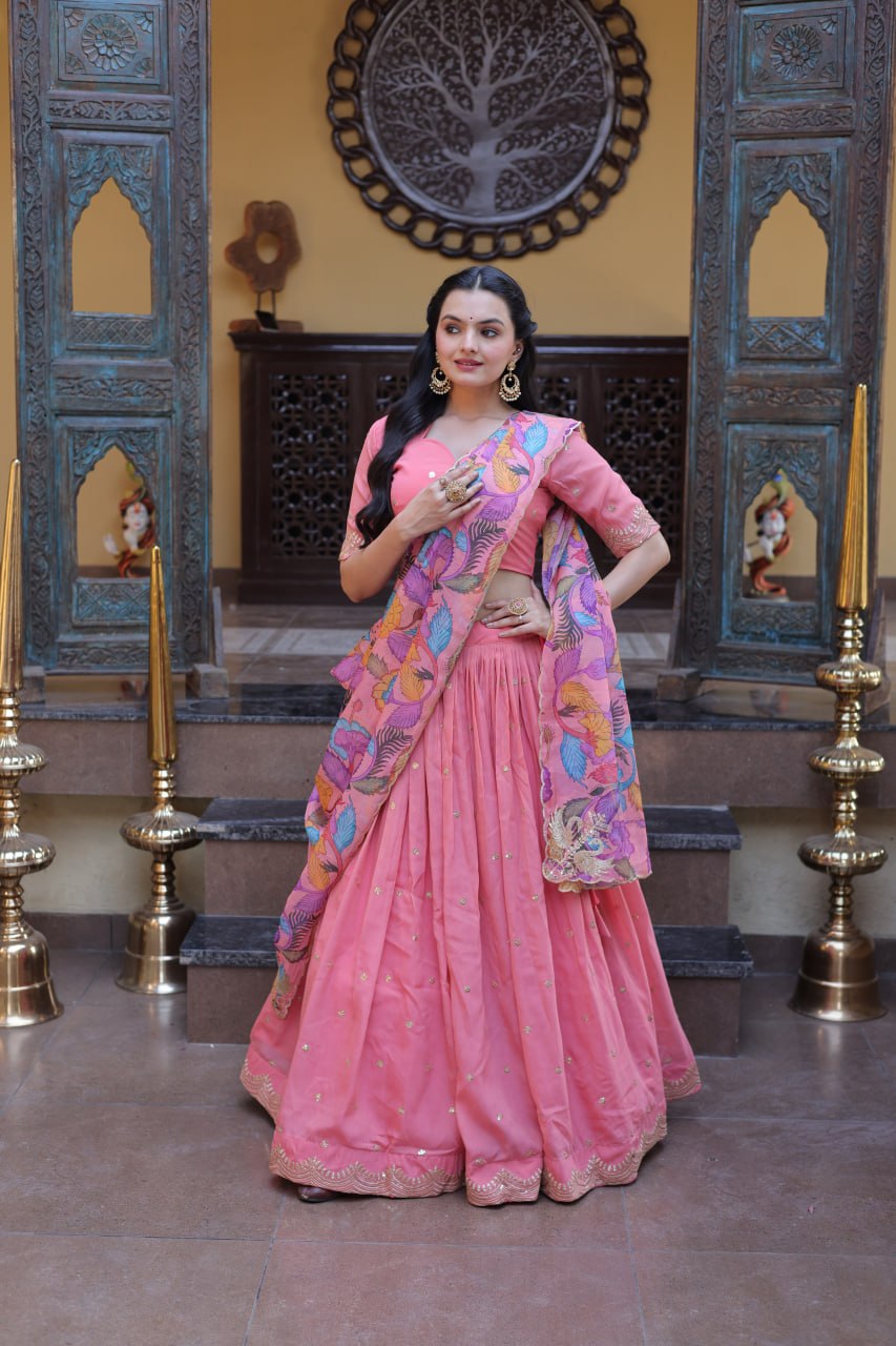 Premium Cosmos Silk Lehenga Choli with Printed Dupatta